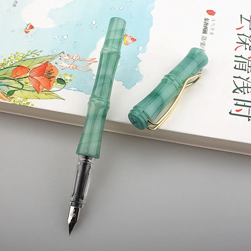 Premium Bamboo Nib Design Colorful Fountain Pen with Clip Converter for Writing EF F 0.38 0.5MM Nib School Calligraphy Pen Gift