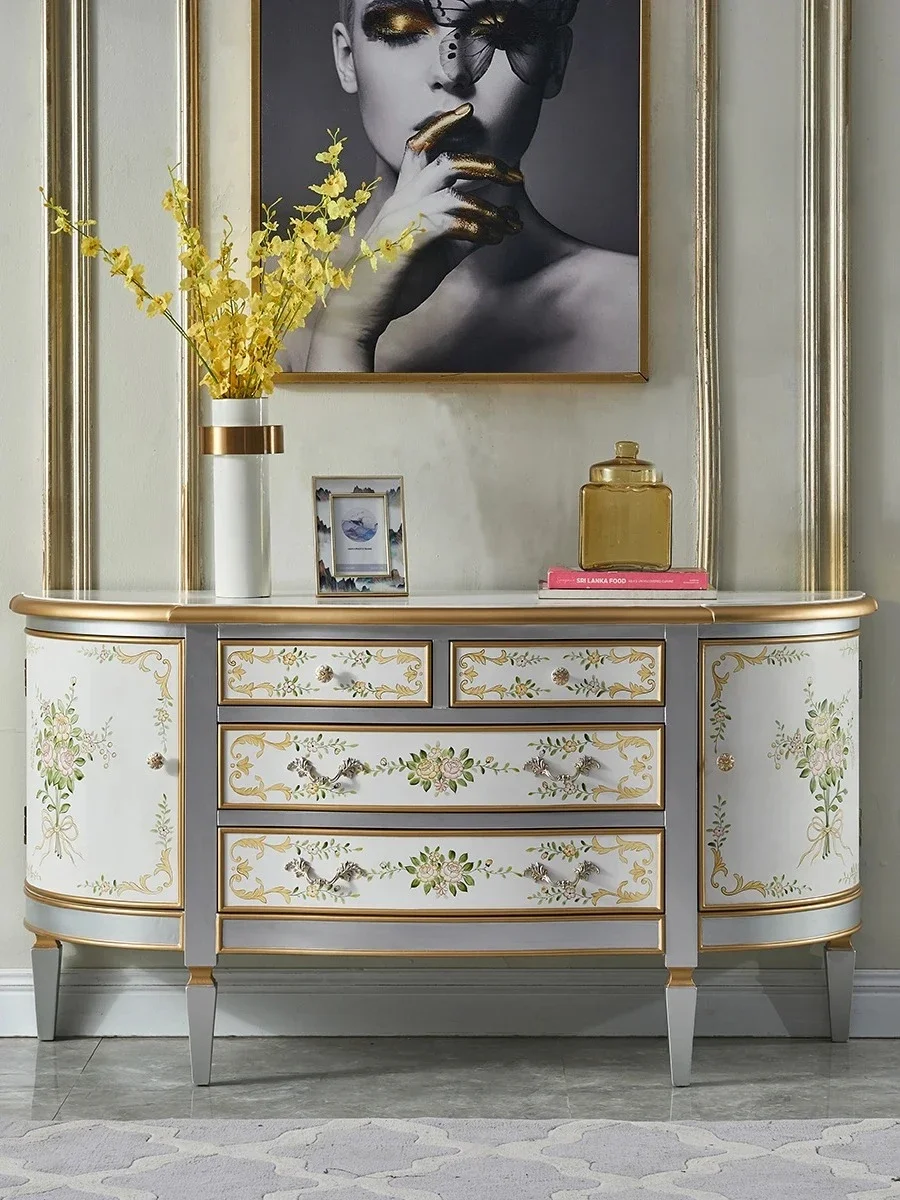 European Style Hallway Living Room Bedroom Light Luxury Solid Wood Cabinet Painted TV Cabinet Arc Semicircle Furniture