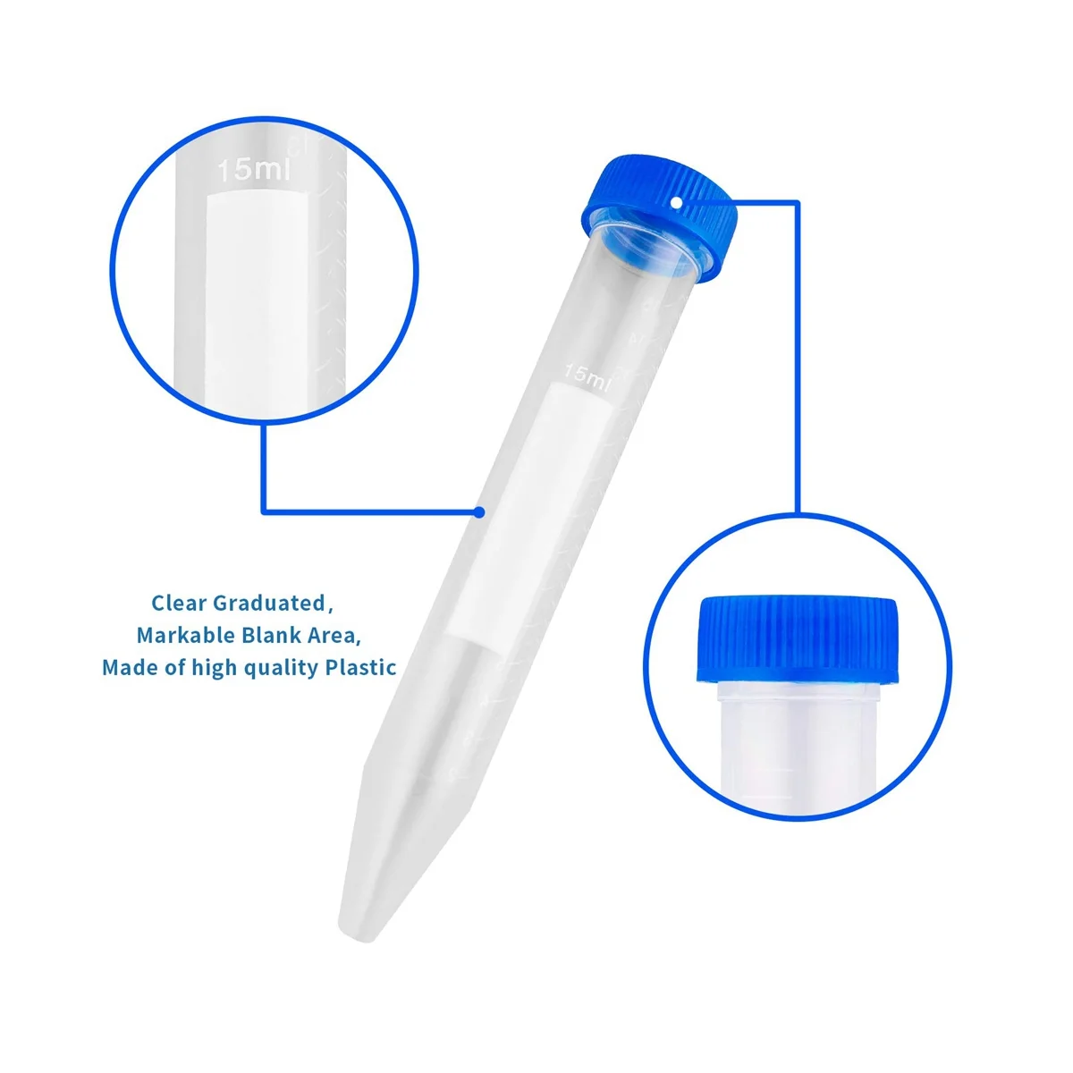 Provette per centrifuga coniche 15ML, provette in plastica Sterile da 100 pezzi con tappi a vite, contenitore in polipropilene