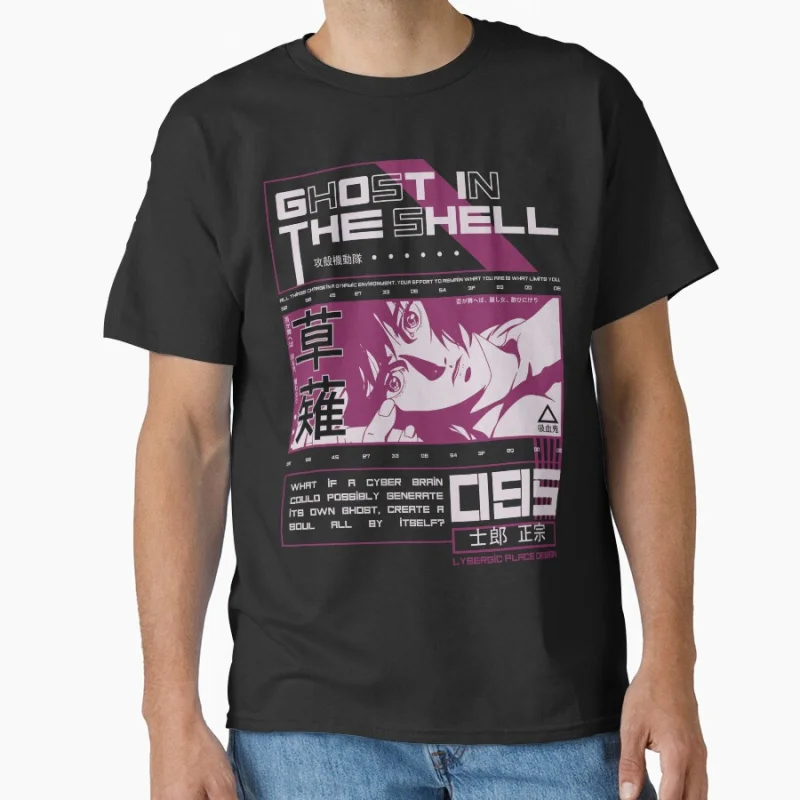 

Japan Cyberpunk Manga Ghost In The Shell #0723 sci fi Cyber girl Dystopian Style Anime Gift T shirt for men Large size Tops