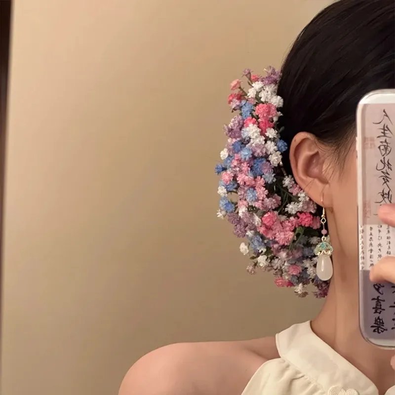 Baby's Breath Floral Hair Clip and Hairpin Set Modern Chinese Style Delicate Bridal Hair Ornaments for Women Wedding Day Gift
