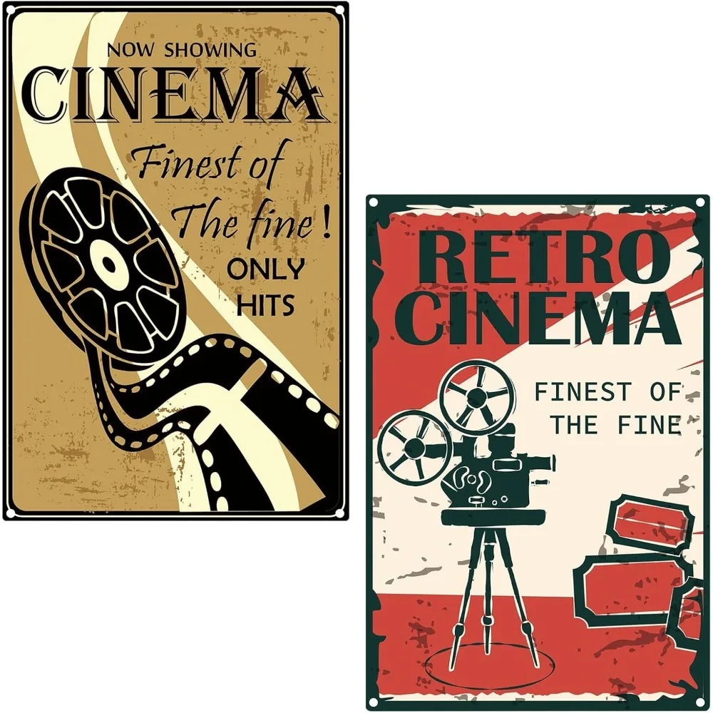 2pcs Retro Showing Cinema Sign Funny Tin Signs Vintage Wall Art Decor Rustic Poster for Home Movie Night Party making kit