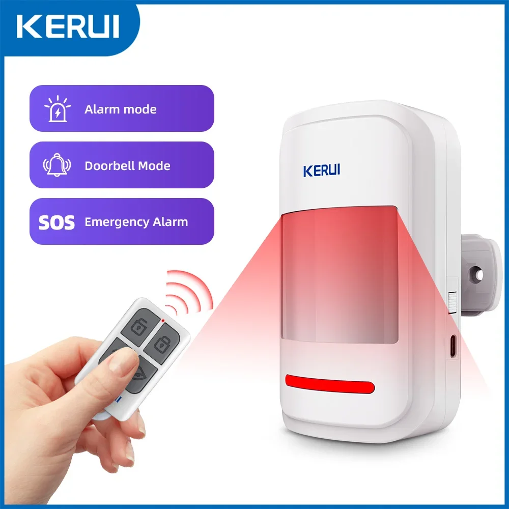 Kerui pir alarme de movimento com controle remoto sem fio 433mhz sensor de movimento infravermelho detector alarme/campainha dois modos sos para idosos casa