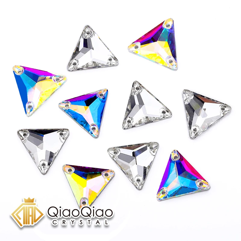 

QIAO Triangle Crystal Glass Stones Top Quality Flatback Sewing Crystals Strass Craft Sew On Rhinestone For Clothes 3270