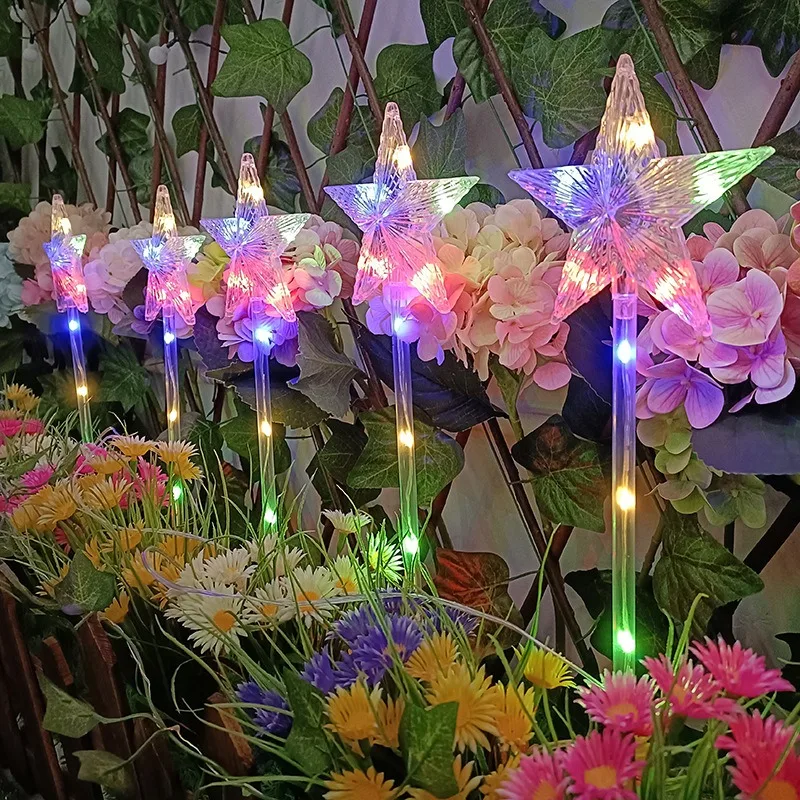 

One Driven Five Solar Energy Pentagram Lawn Lights Outdoor Park Courtyard LED Christmas Garden Party Landscape Decor Floor Lamps