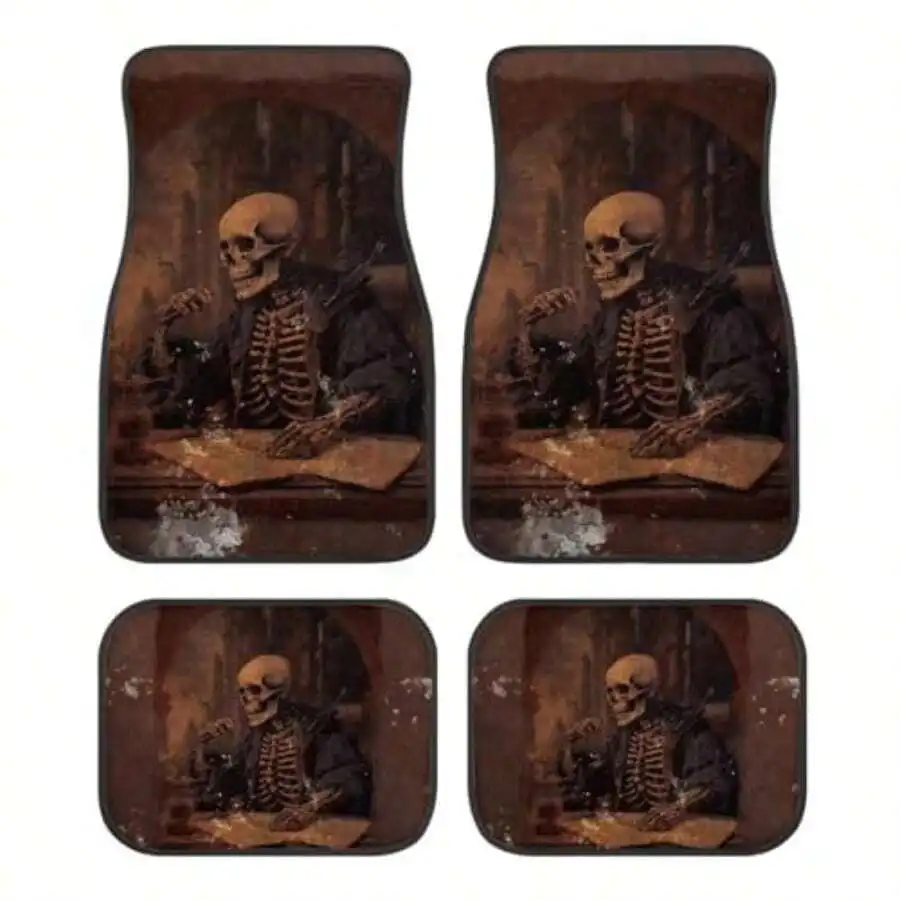 

Brown Skull Print Skull Car Floor Mats Suitable For Cars SUVs TrucksFront And Rear Automotive Floor Mats 4 Pieces