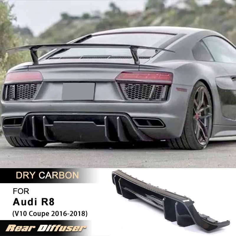

Car Rear Bumper Diffuser Lip Spoiler for Audi R8 V10 Coupe 2016-2018 Racing Rear Apron Lip Body Kits Prepreg Dry Carbon