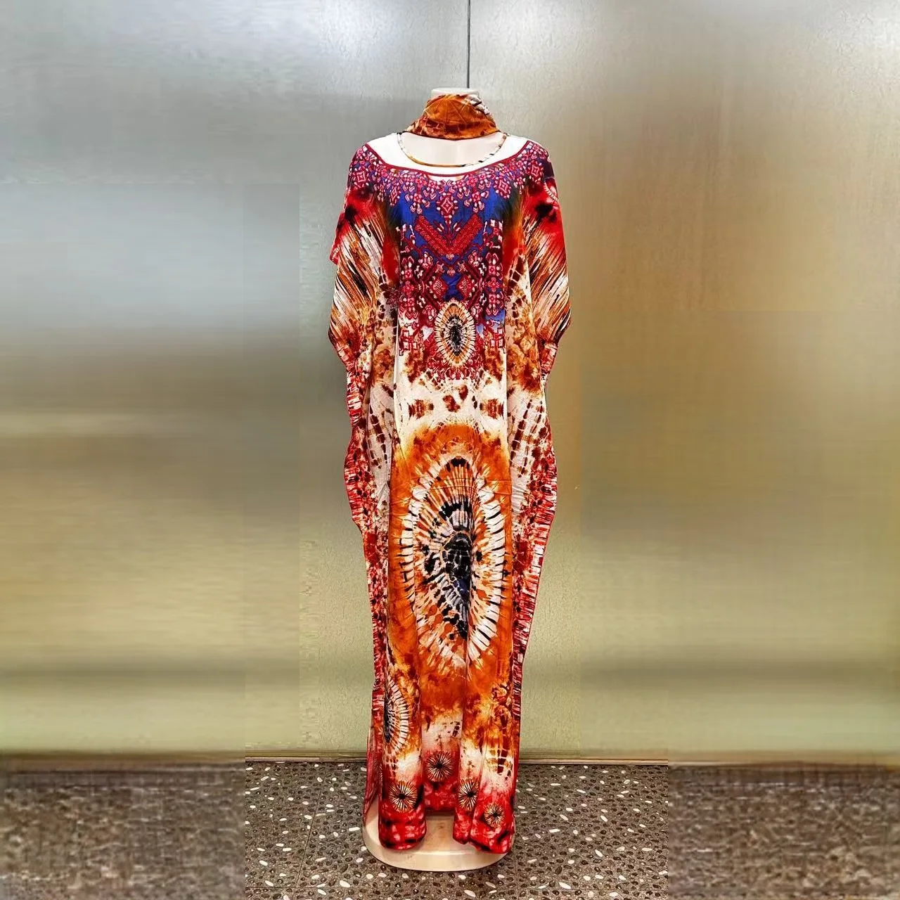 2025 New Fashion Summer Loose Breathable Robe Big Scarf African Bubu Ethnic Print Cotton Women's Plus Size Dress