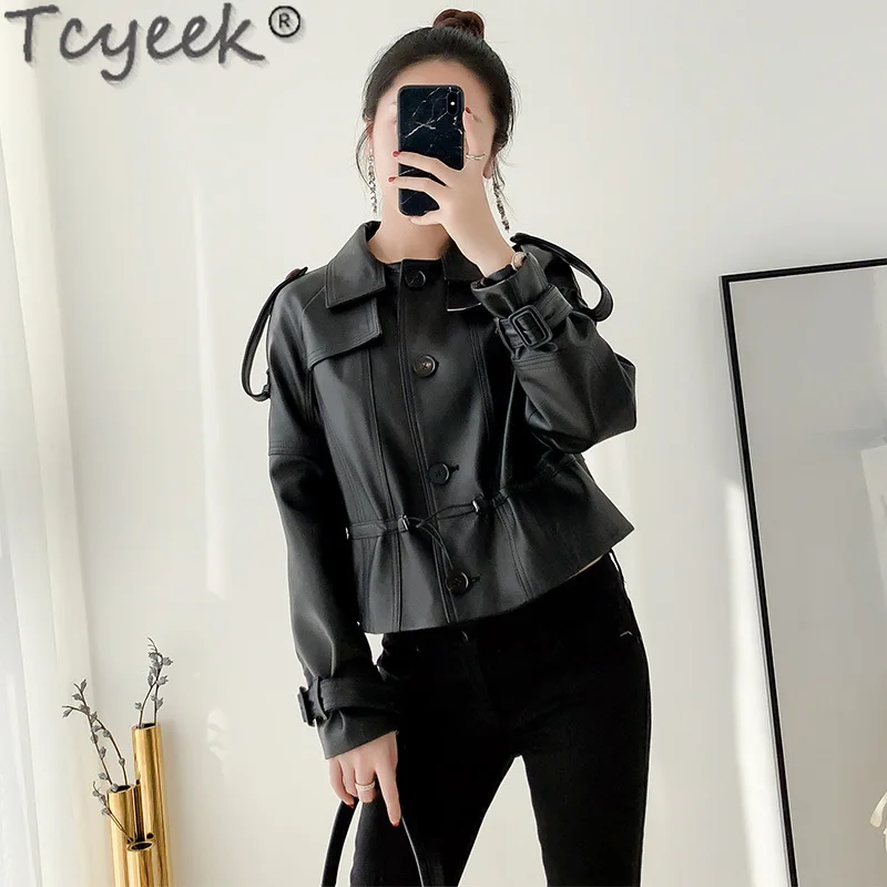 Tcyeek Real Leather Jacket Women Spring Autumn Clothes Short Style Sheepskin Coats Women's Leather Jackets Black Jaqueta Couro