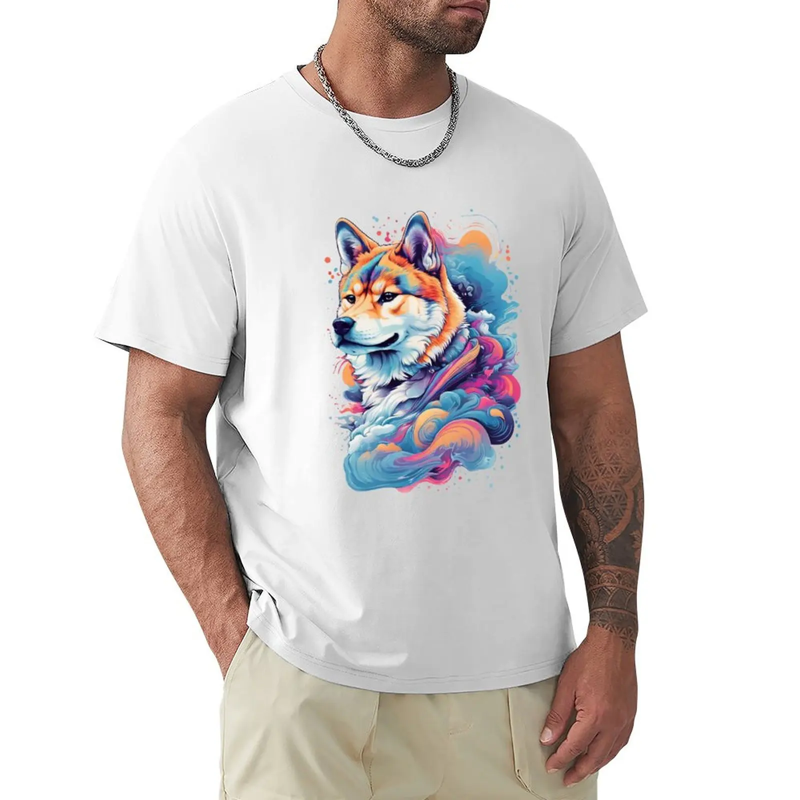 akita dog T-shirt plus size tops boys whites oversizeds Aesthetic clothing mens vintage t shirts