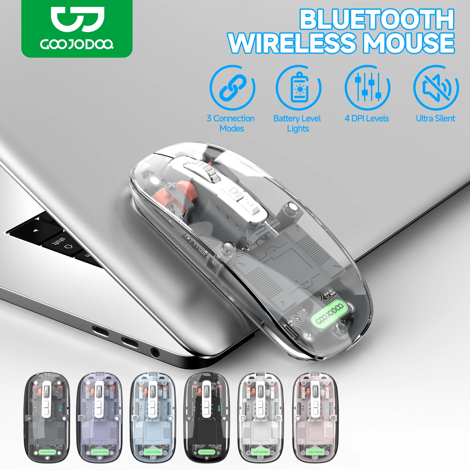 

Transparent Magnetic 3 Modes Wireless Bluetooth Mouse 2.4G USB 2400DPI Adjustable for ipad Mipad Laptop Silent Mice Mute
