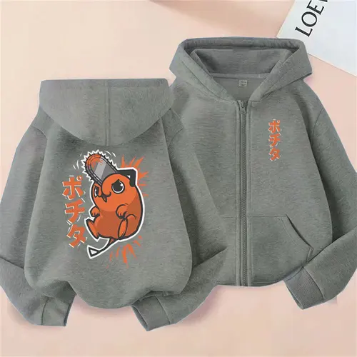Imagen 2 del producto Anime motosierra hombre lavado Retro cremallera Sudadera con capucha dibujos animados Denji Pochita divertido gráfico chaqueta con cremallera hombres mujeres Manga abrigo de gran tamaño