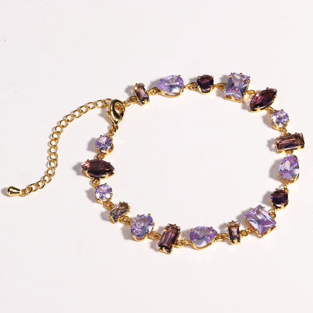 رائعة الأرجواني بحيرة الأزرق الزركون الهندسة على شكل تنس تشيكوسلوفاكيا سوار للنساء أزياء سحر كريستال سلسلة معدنية أساور