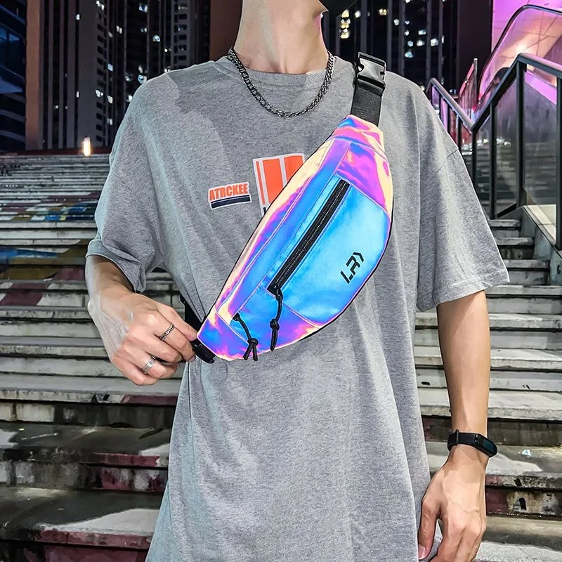 Borsa pettorale riflettente da corsa notturna Borsa a tracolla unisex a tracolla di grande capacità Marsupio da uomo Sport Escursionismo all'aperto Ciclismo Hip Hop
