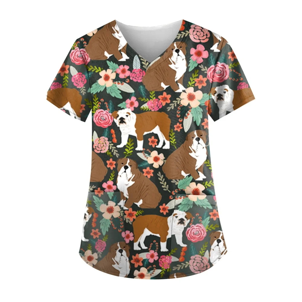 

Clinical Uniform Woman Cute Cartoon Print Cute Cartoon Print Dental Medico Tops V-Neck Short Sleeve Tees Surgical Uniform Woman