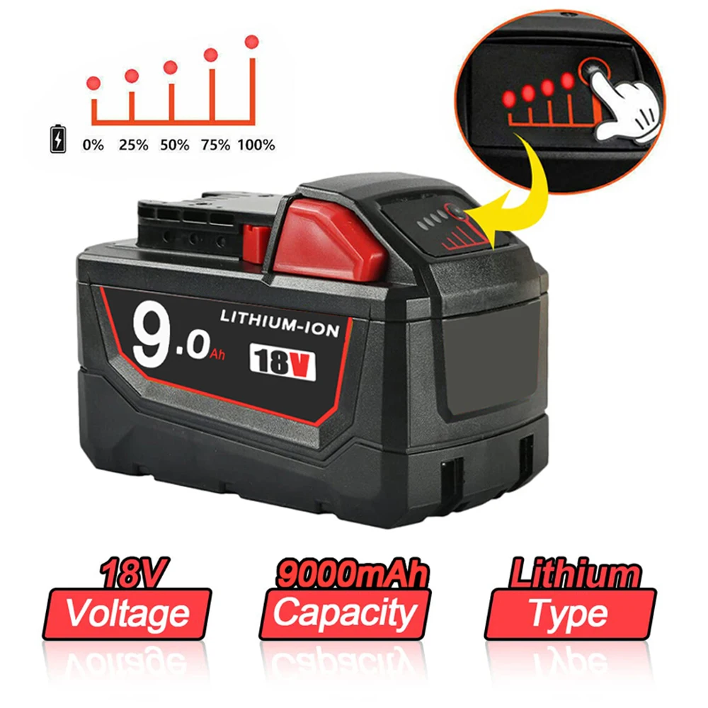 18V For Milwaukee M18 Battery M18B6 XC 9.0 Ah Li-Ion 48-11-1860 48-11-1852 Or Charger 48-11-1850 48-11-1840 Cordless Power Tools