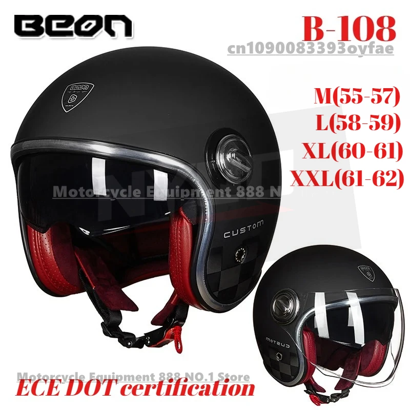 

BEON B108 Fiberglass motorcycle helmet Original beon retro open face dual visor half helmets DOT ECE approved Moto casco