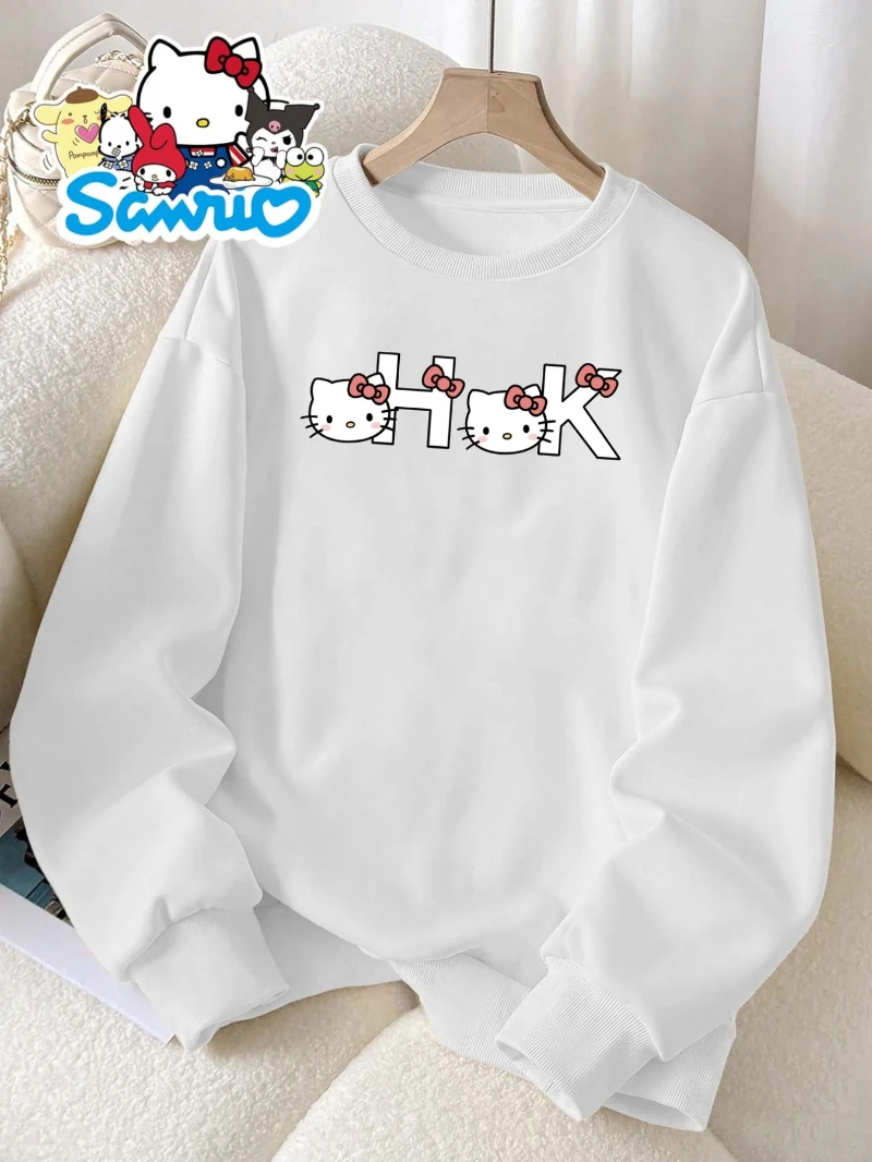 سانريو هالو كيتي، نمط مطبوع للخريف والشتاء برقبة دائرية للرجال والنساء، هوديي دافئ، عصري وغير رسمي #1