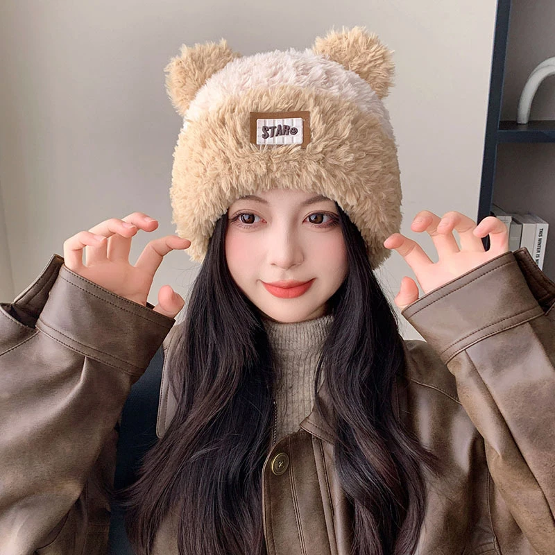 Cute Cat Ears Soft Plush Knitted Cold Hats For Women Autumn And Winter Outdoor Fashion Warm Versatile Pullover Beanies image 4