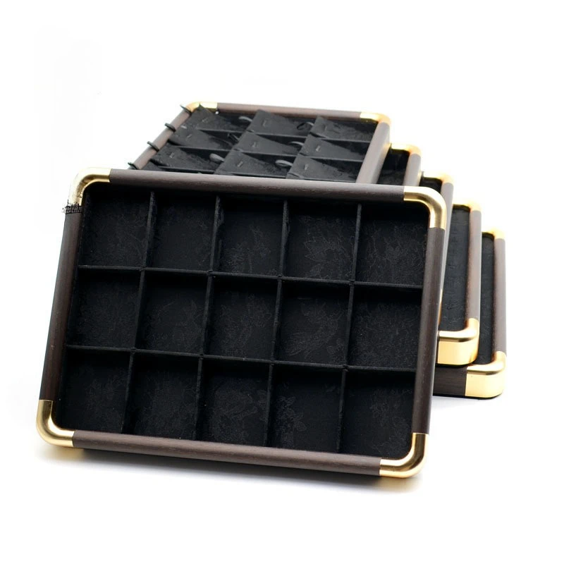 

Wood Grain Jewelry Storage Tray Necklace Vintage Black Jacquard lint Display Tray Jewelry Bracelet Counter Shows Prop Holder