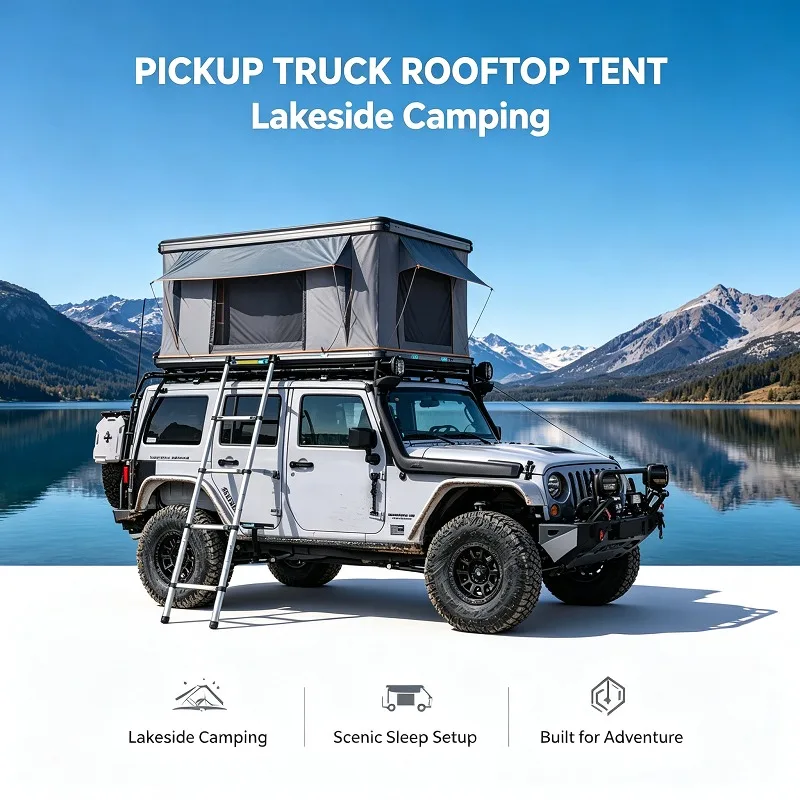 Rooftop Tent Hard Shell Pop Up for Off Road Truck, Side Awning with Poles, Waterproof Bed Camper Shell Overland