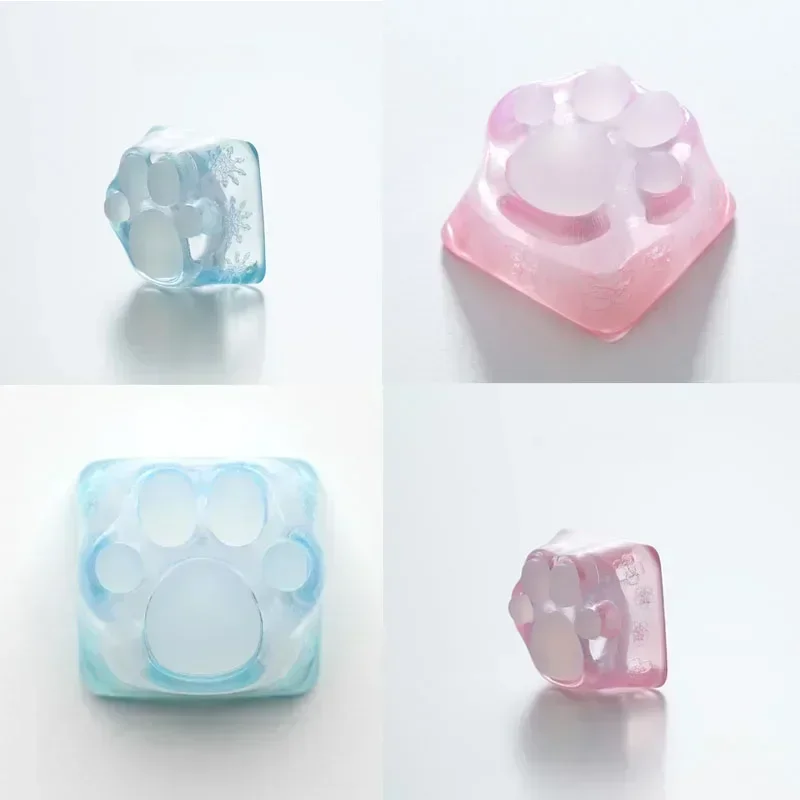 Kawaii Pink Cat Claws Keycaps 3D Printing Resin Transparent Cherry Blossoms Keycap Pc Gamer Mechanical Keyboard Akcesoria