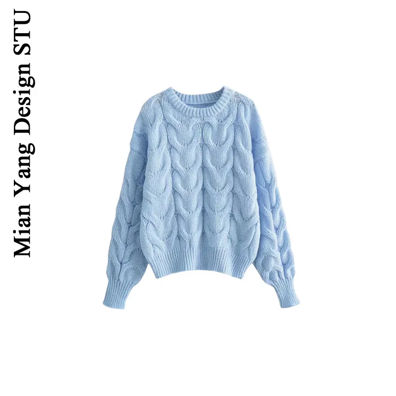 

Милый свободный вязаный свитер Pure Desire круглый Ne Twisted Knitwear Fre Ins Sle Большой свитер большого размера из хлопка Ocean