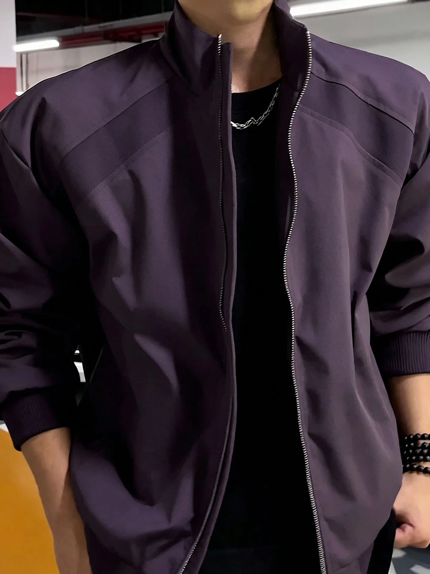 American Style Deconstructed Patchwork Pilot Jacket Men's Autumn High-End Feeling Stand Collar Baseball Uniform Purple Casual...