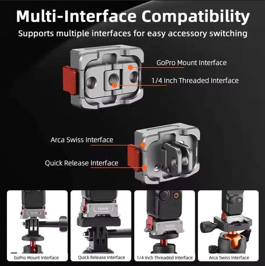 Flymile Metal Alloy Quick-release Base For DJI Osmo Pocket 4/3 Adapter Mount With Charging And Lossless Transmission Interface