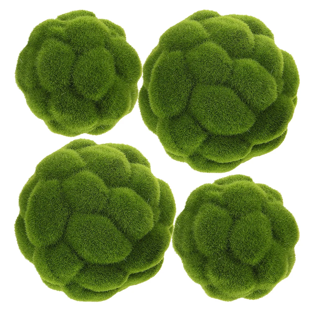 

4pcs Artificial balls Green Faux Moss Rocks Decorative Simulation Plant For Garden Wedding Centerpiece Bowl Outdoor Indoor