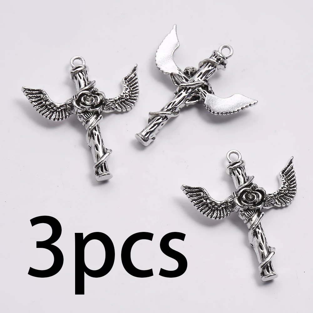 3-Piece Set of Rose Wing Cross Handmade Accessories, Vintage Wrapped Flower Branch Wings with a Gentle and Unique Design, Suitable for DIY Bracelets, Necklaces, and Earrings, Handmade Beaded Decorative Accessories