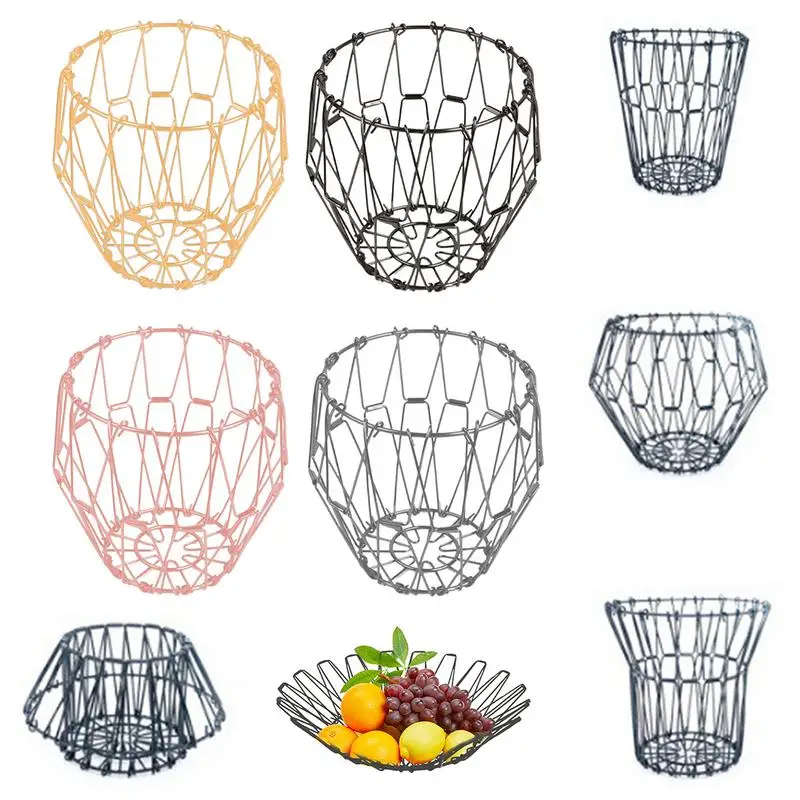 Foldable Fruit Basket Metal Transformable Snacks Storage Dish Multi-functional Scalable Veggie Basket Plate Creative Fruit Bowl