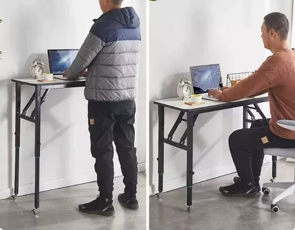 Adjustable standing desk with folding function, movable computer table, live streaming pull-out with casters, small table