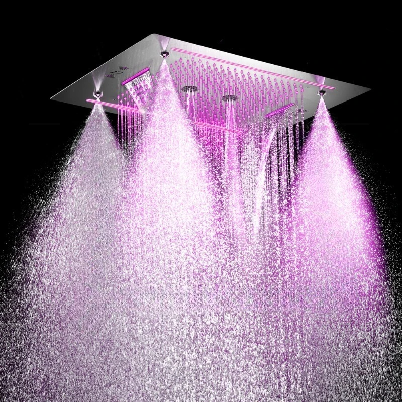 New Design Deluxe 4 Function Shower Head Rain, Waterfall, Rotary Massage, Mist Wall Mounted Shower with Light Emitting Diode