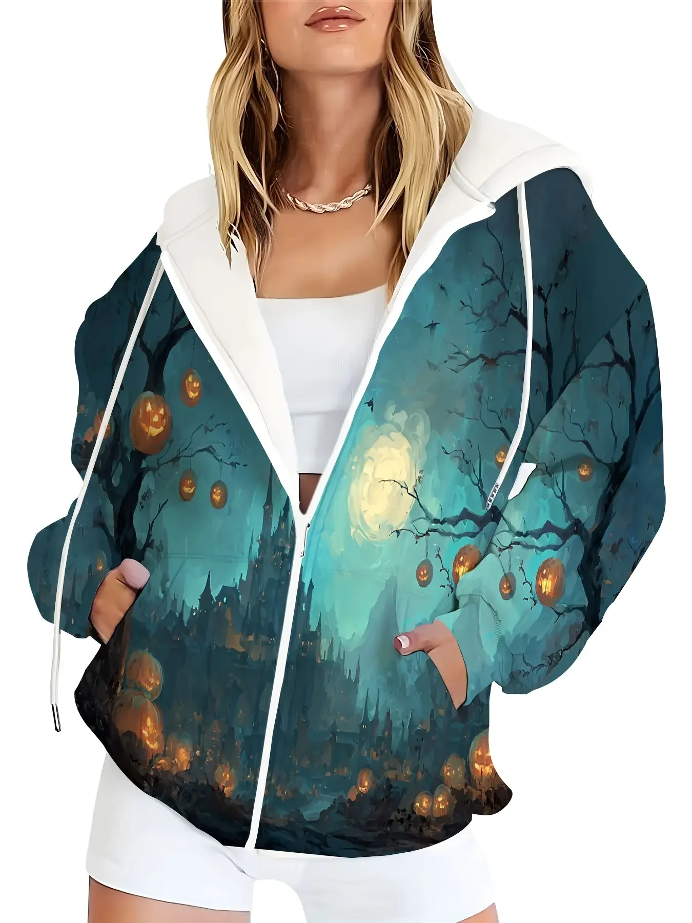 2026 الخريف/الشتاء جديد الإنترنت المشاهير تنوعا معطف موضة الفتيات مقنعين المرأة الرقمية المطبوعة نسيج مرن