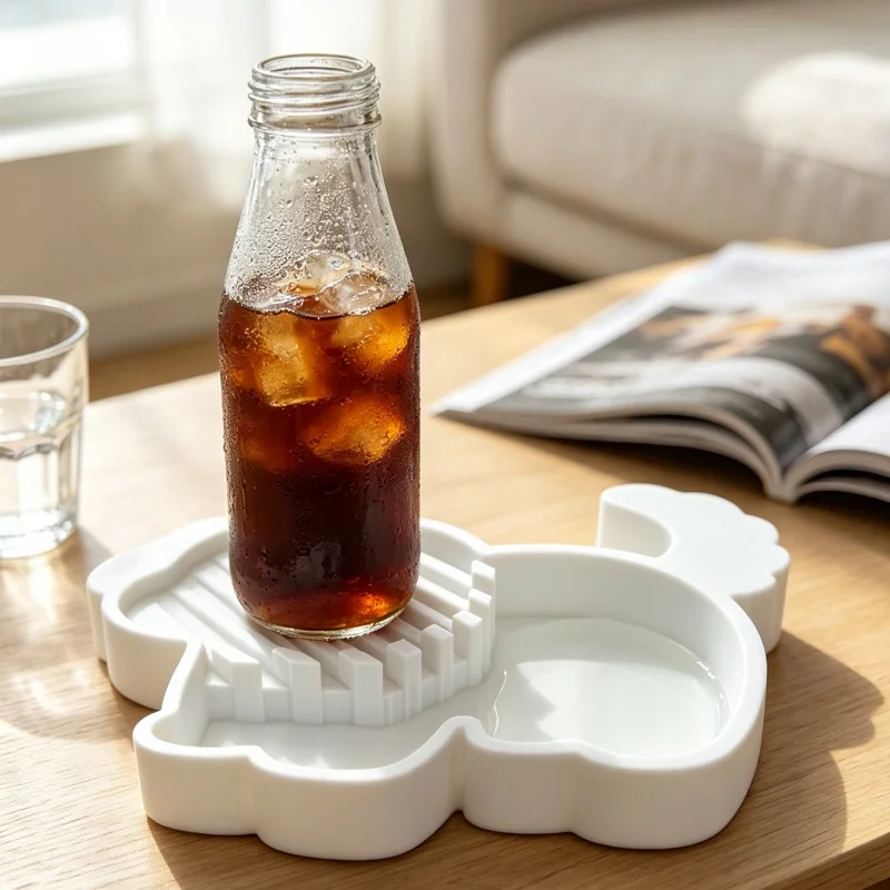 White Puppy Condensation Water Collection Tray, with Water Storage Compartment, Cute Water-Draining Coaster, Atmospheric Desktop Drink Coaster, Suitable for Iced Drinks, Ideal Gift for Dog Owners and Coffee Lovers