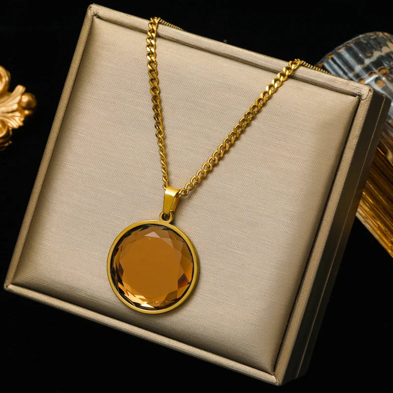 EILIECK 316L Edelstahl Runde Farbige Kristall-Anhänger Halskette für Frauen Neuer Trend Choker Schlüsselbein-Kette Schmuck Geschenk – Detail 14