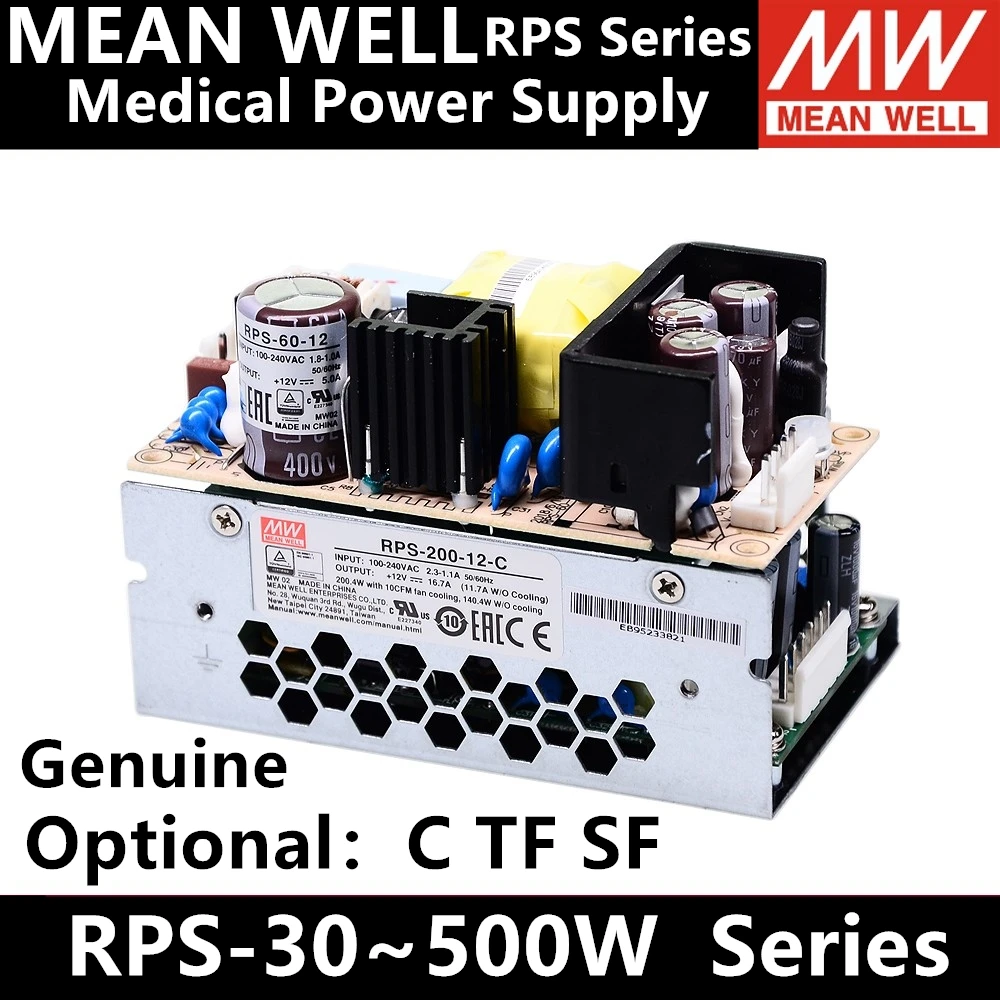MEAN WELL-fuente de alimentación conmutada médica, RPS-75-5, RPS-75-12, RPS-75-15, RPS-75-24, RPS-75-48, tipo PCB, corriente de baja fuga