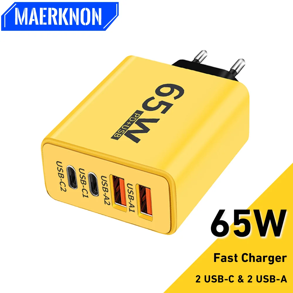 

4 Ports USB C Charger 65W Quick Charge Mobile Phone Power Adapter For iPhone Samsung Xiaomi Huawei Wall Fast Charging EU/US Plug