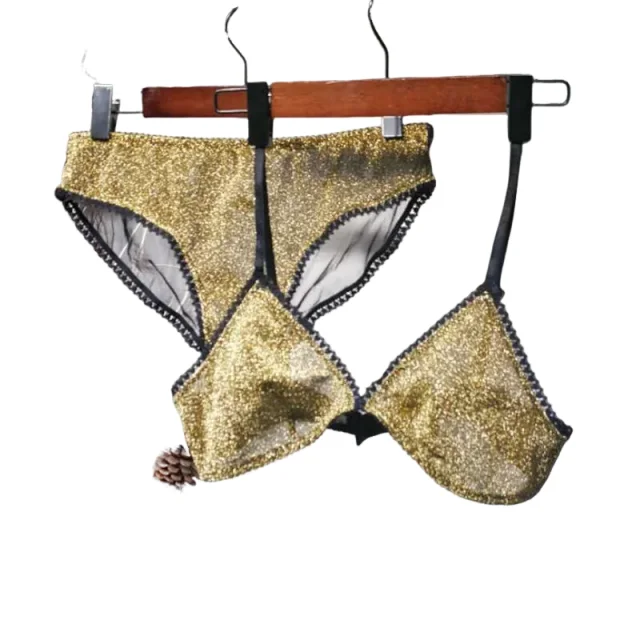 

KUCLUT Wriufred Comfortable Bra Sets Temptation Wild Triangle Cup Underwear Gold Sliver Ultra thin Sexy Lingerie Sets
