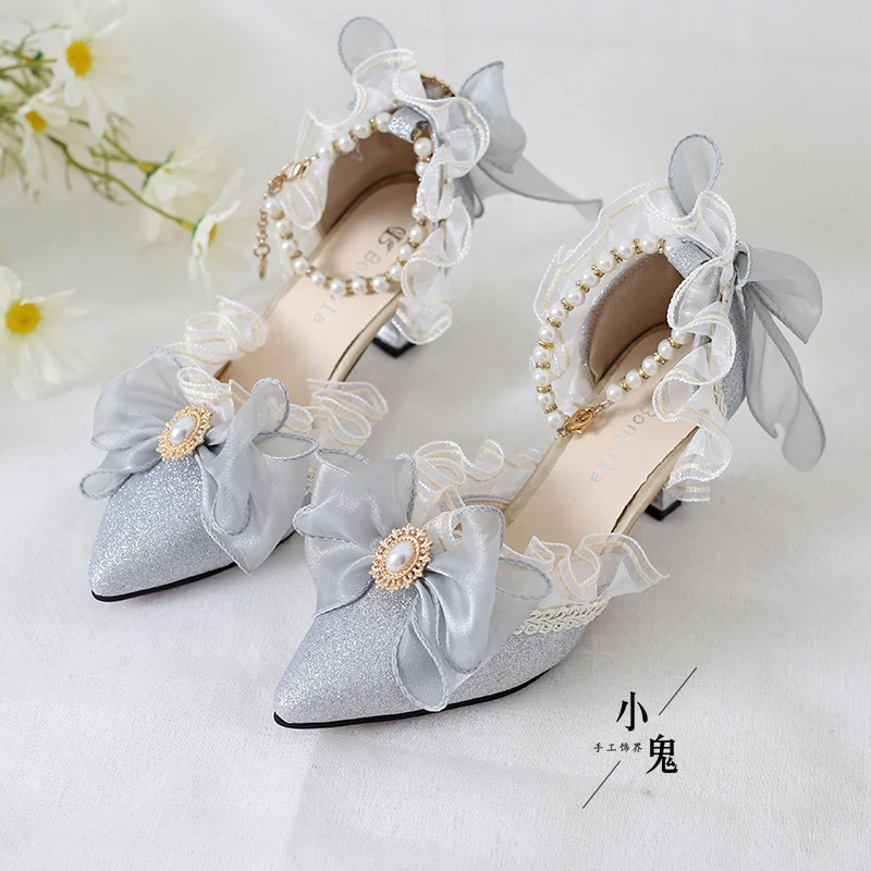 Original French Girl Lolita High Heels Elegant And Exquisite Embroidered Lolita Palace Style Pointed Wedding Shoes Sandals