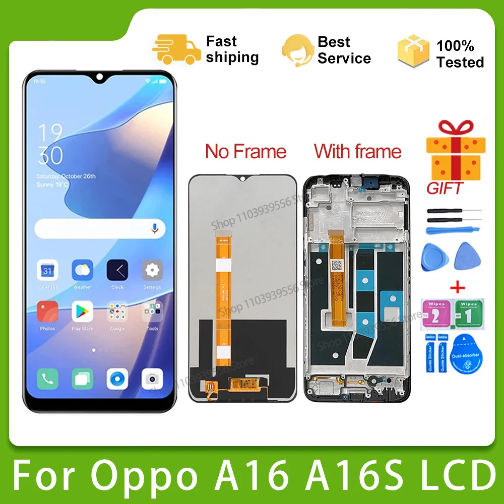 

6.52" Display For Oppo A16 A16S LCD Display Touch Screen,For CPH2269 CPH2271 Display Replacement with Frame,For OppoA16 Replace