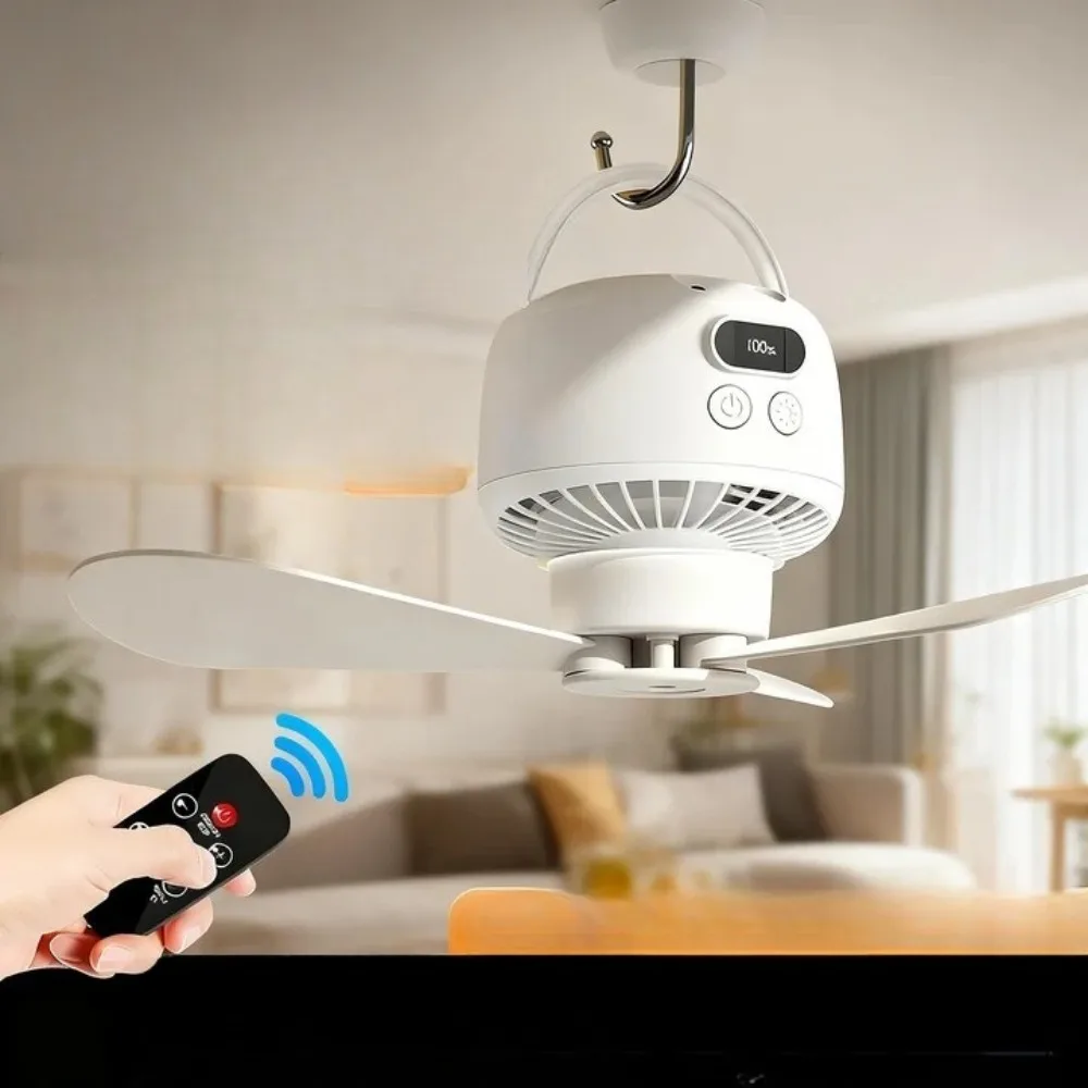 New Portable Rechargeable Ceiling Fan Wireless USB Hanging Fan for Student Dorm Bed Outdoor Camping