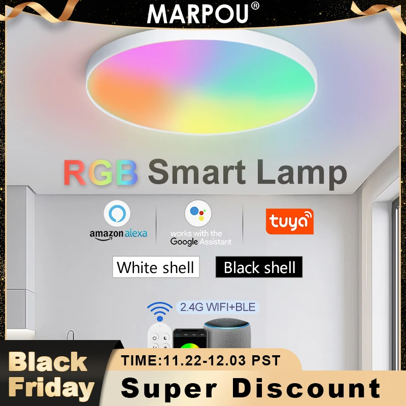 MARPOU WiFi Smart LED Ceiling Light Tuya Bluetooth LED Round Ceiling Lamp  220V RGB Dimmable For Bedroom Living Room Home Decor