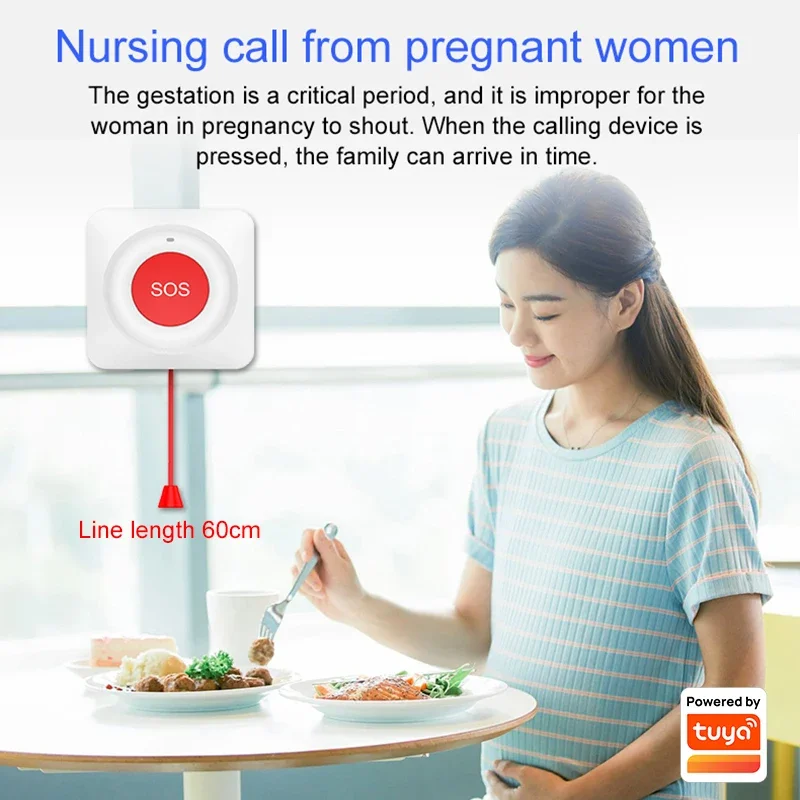 Tuya Smart Wireless SOS Emergency Call Button WiFi/Zigbee Button for Elderly Children Patients Safety Alert and Assistance