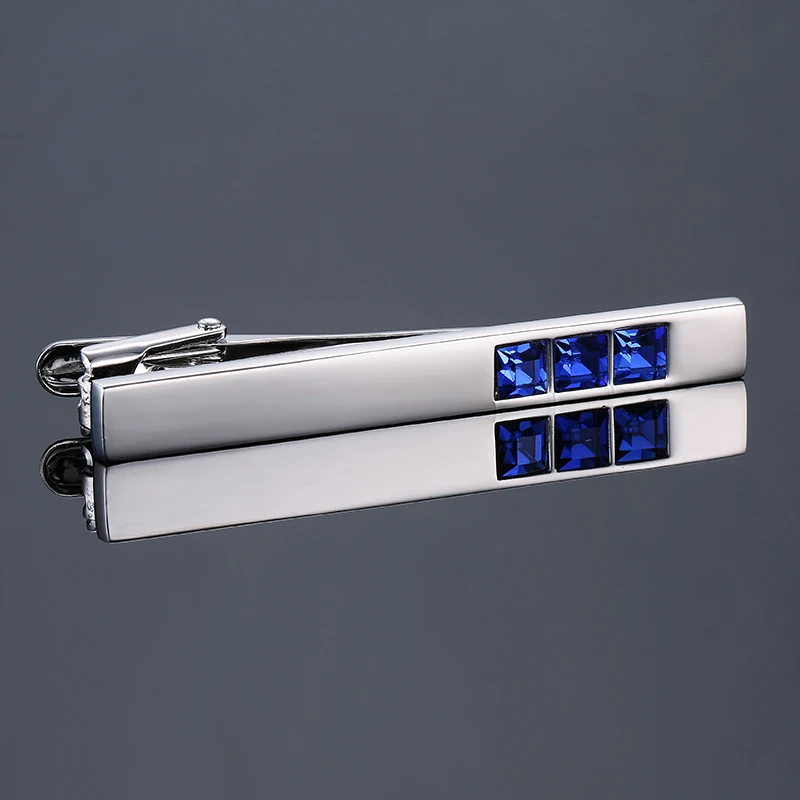 High end men\'s tie clip square blue crystal tie accessory wedding jewelry gift