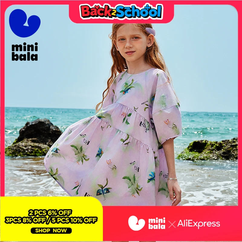 

Мини-платье Bala для девочек, лето 2025 года, хлопковый милый повседневный сарафан в стиле принцессы с рукавами реглан