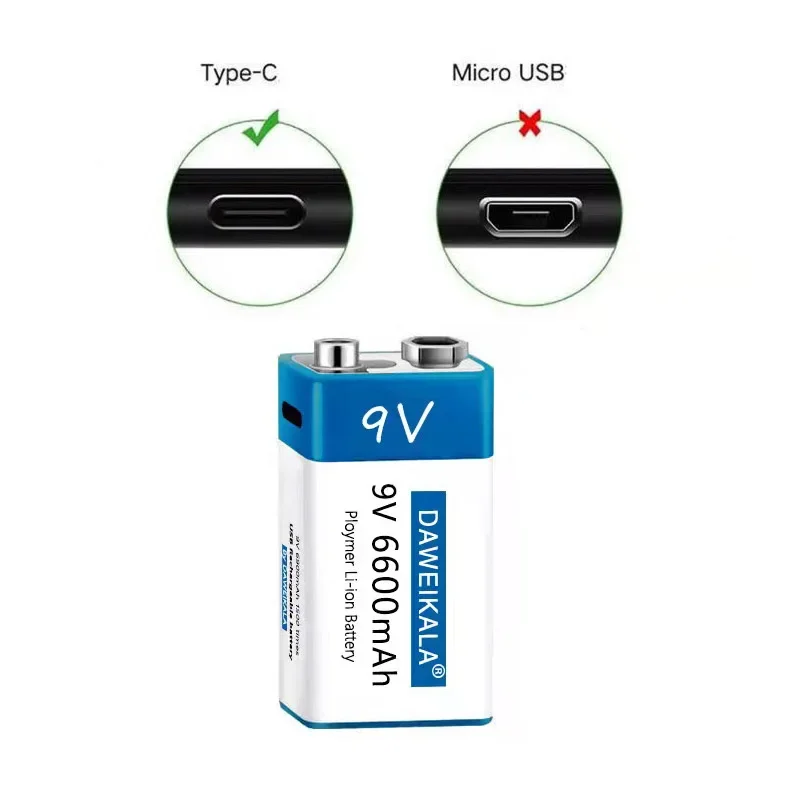 New 9V 6600mah lithium ion fast rechargeable battery teyt-c Interface USB battery 9V multimeter lithium microphone Toy + cable