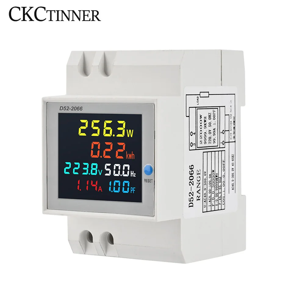 6IN1 Din Rail AC monitor Voltage Current Power Factor Active KWH Electric energy Frequency meter VOLT AMP 110V 220V 380V 100A