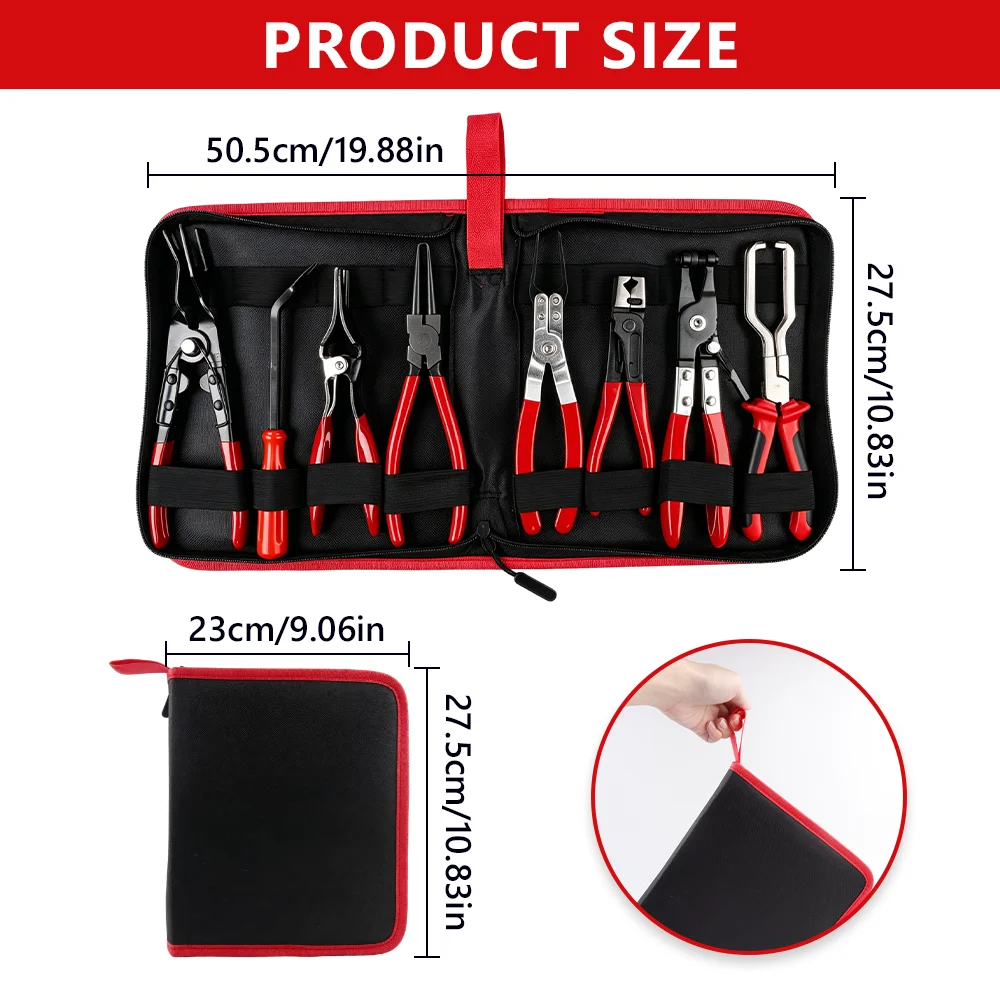 8-Pieces of Wire Long Reach Hose Clamp Pliers Set Multi-Purpose Electric Wire Disconnect Pliers for Replacing Various Types of Hoses